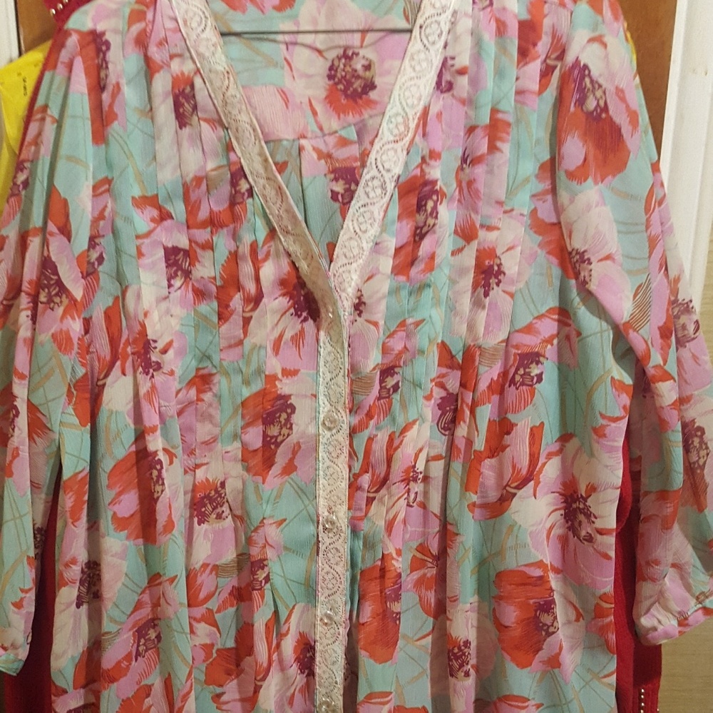 Multicolored (Rose) Woman's Blouse (Size 1X)
